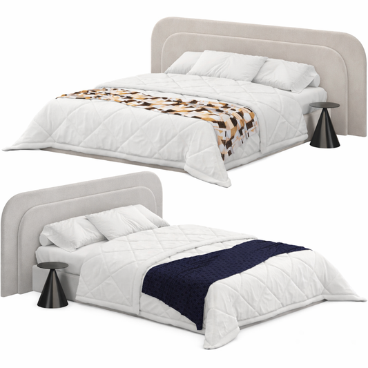 Double Board Deluxe Bed by Urbana Craft shown in dual studio views highlighting its premium design and sculptural silhouette.