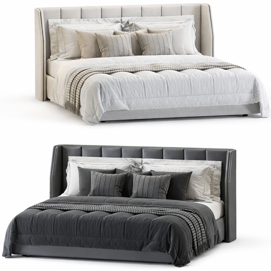 Eclipse Frame Bed by Urbana Craft shown in dual studio views highlighting its premium design and sculptural silhouette.