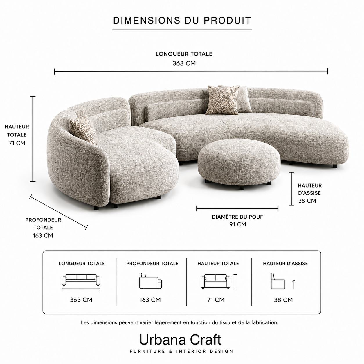 Halo Curve Sofa dimensions sheet showing technical specifications and measurements.