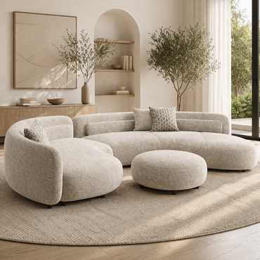 Halo Curve Sofa by Urbana Craft styled in a luxury contemporary living room.