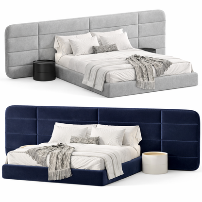 Aura Panel Bed by Urbana Craft shown in dual studio views highlighting its premium design and sculptural silhouette.