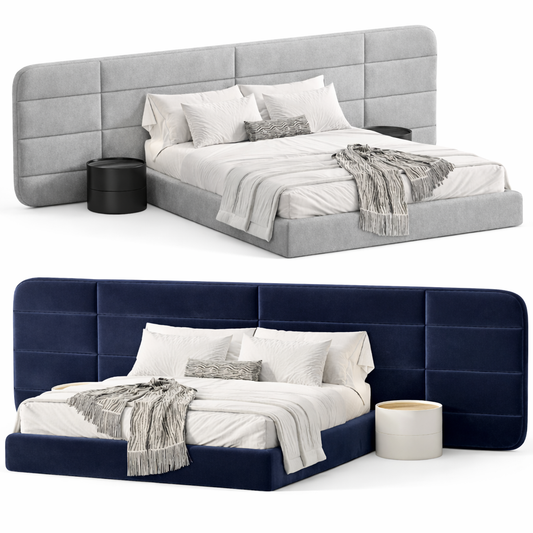 Aura Panel Bed by Urbana Craft shown in dual studio views highlighting its premium design and sculptural silhouette.