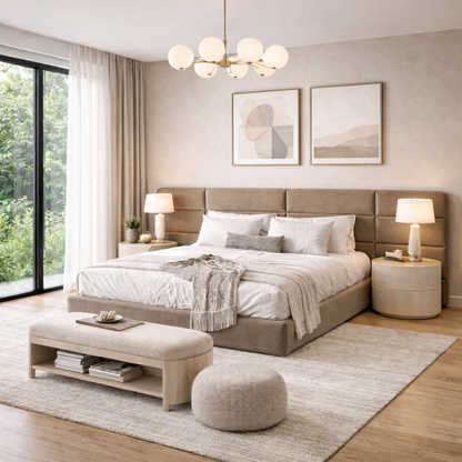 Aura Panel Bed by Urbana Craft showcased in a refined modern master suite.
