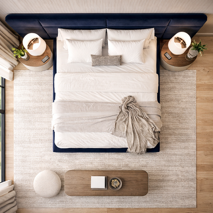 Aura Panel Bed by Urbana Craft presented in a luxury designer bedroom.