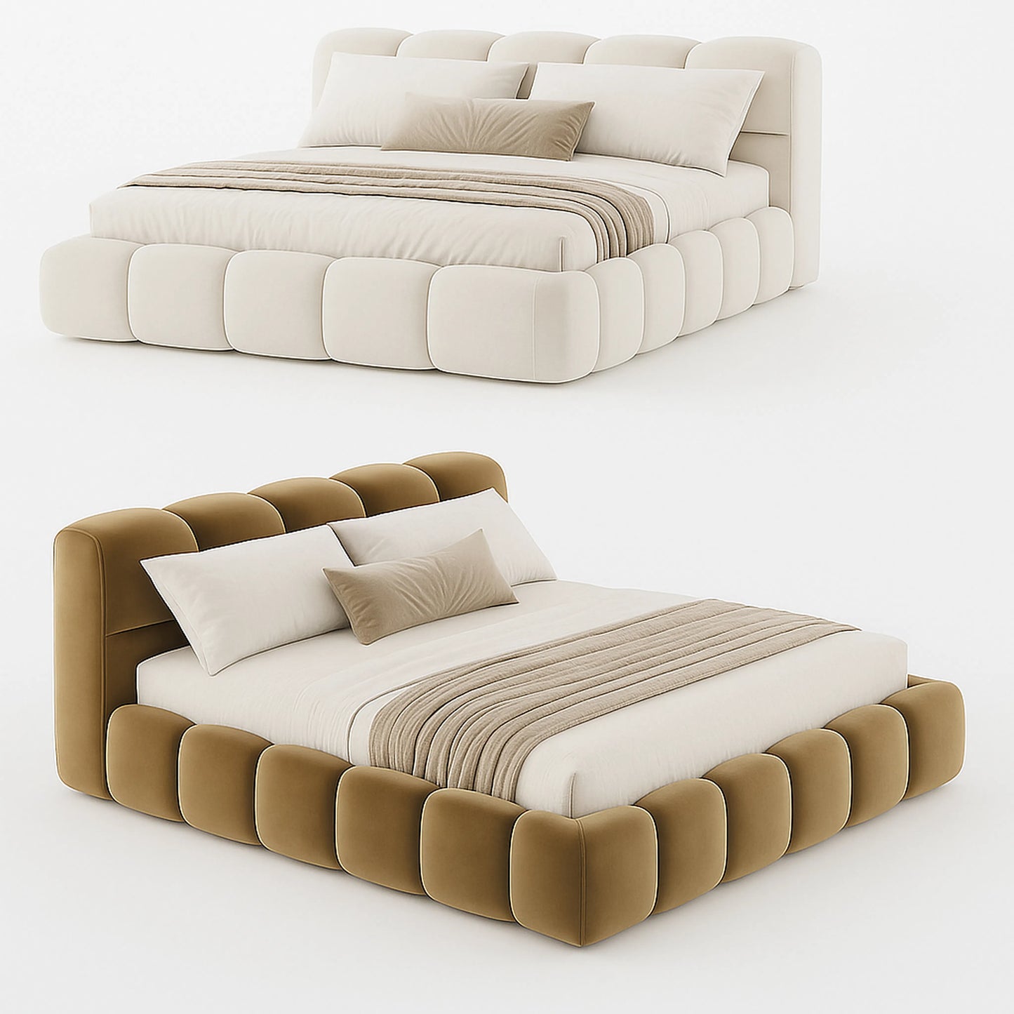 Cloud Bubble Bed by Urbana Craft shown in dual studio views highlighting its premium design and sculptural silhouette.