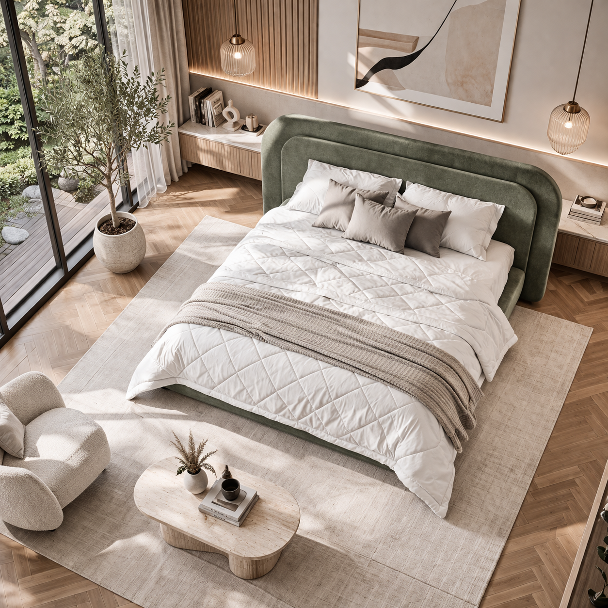 Double Board Deluxe Bed by Urbana Craft showcased in a refined modern master suite.