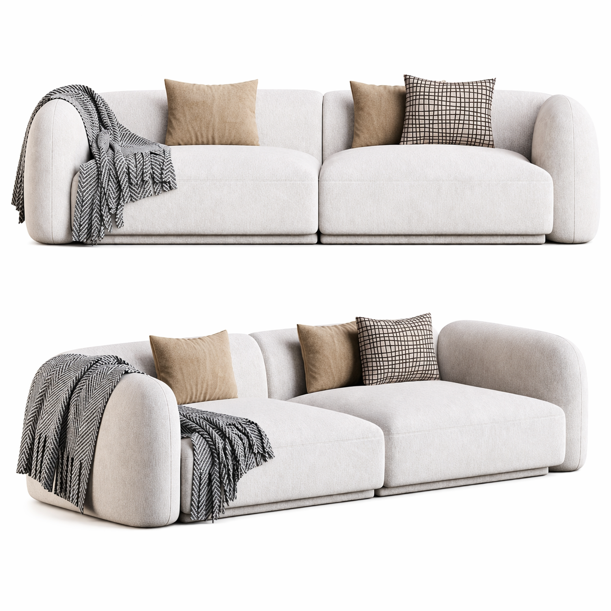 Dune Sofa by Urbana Craft shown in dual studio views highlighting its premium design and sculptural silhouette.