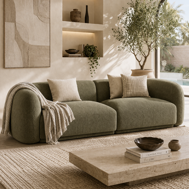 Dune Sofa by Urbana Craft styled in a luxury contemporary living room.