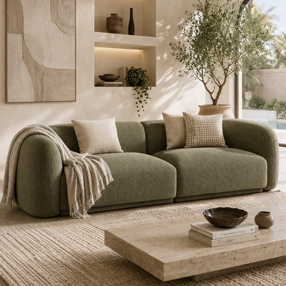 Dune Sofa by Urbana Craft styled in a luxury contemporary living room.
