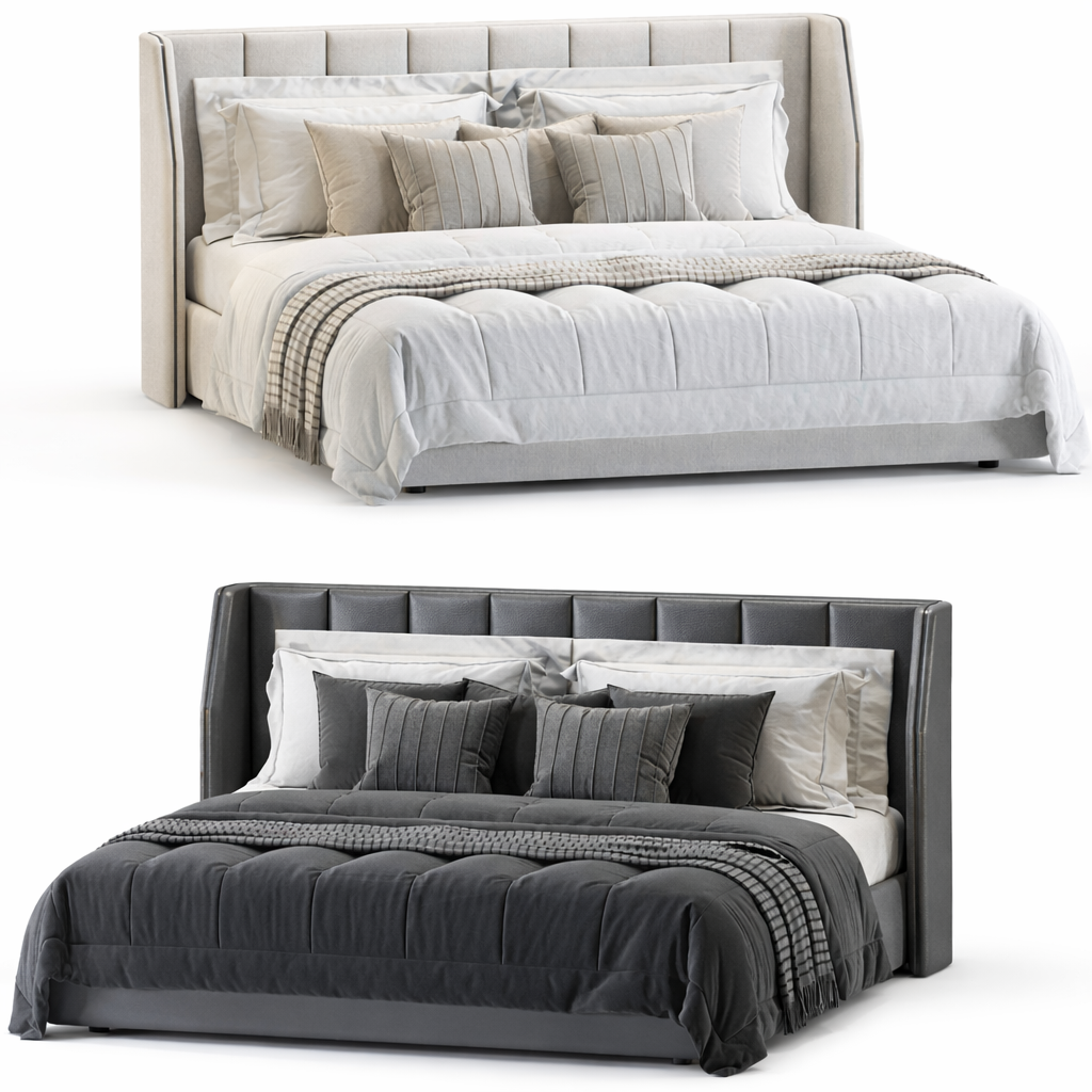 Eclipse Frame Bed by Urbana Craft shown in dual studio views highlighting its premium design and sculptural silhouette.