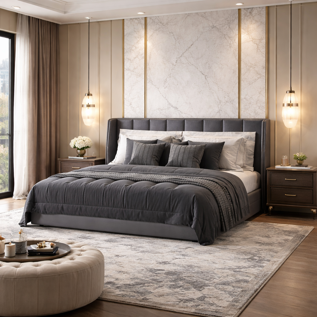 Eclipse Frame Bed by Urbana Craft showcased in a refined modern master suite.