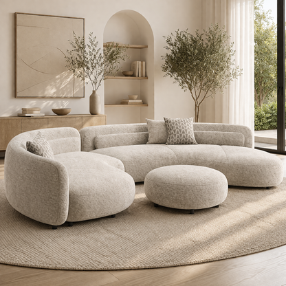 Halo Curve Sofa by Urbana Craft styled in a luxury contemporary living room.