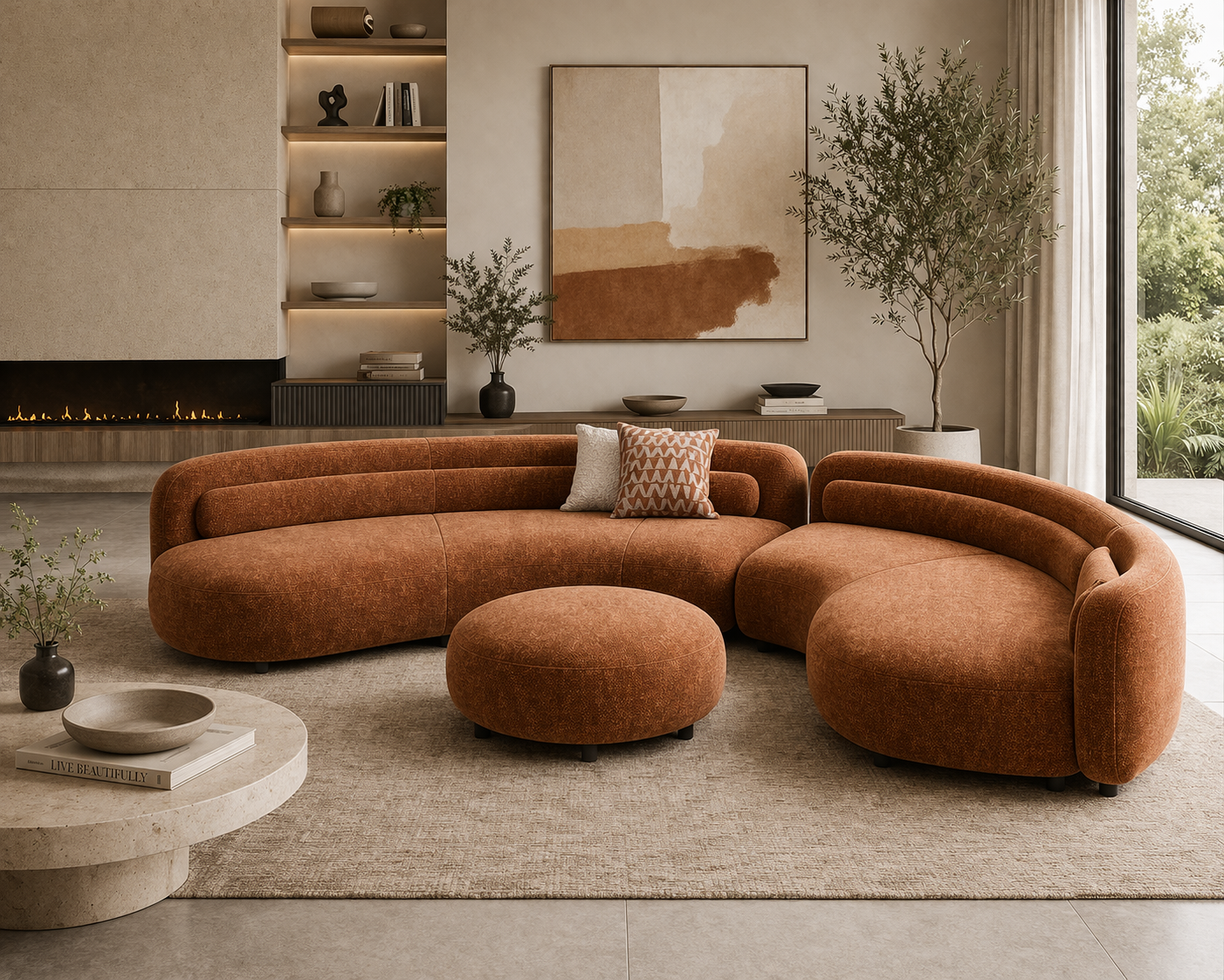 Halo Curve Sofa by Urbana Craft presented in a luxury designer living room.