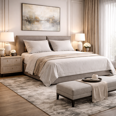 Nova Ease Bed by Urbana Craft styled in a luxury contemporary bedroom.