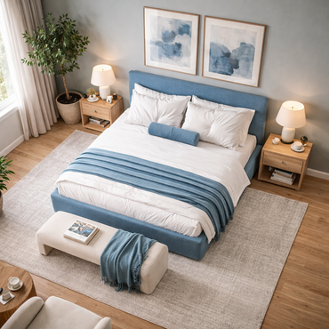 Nova Frame Bed by Urbana Craft styled in a luxury contemporary bedroom.