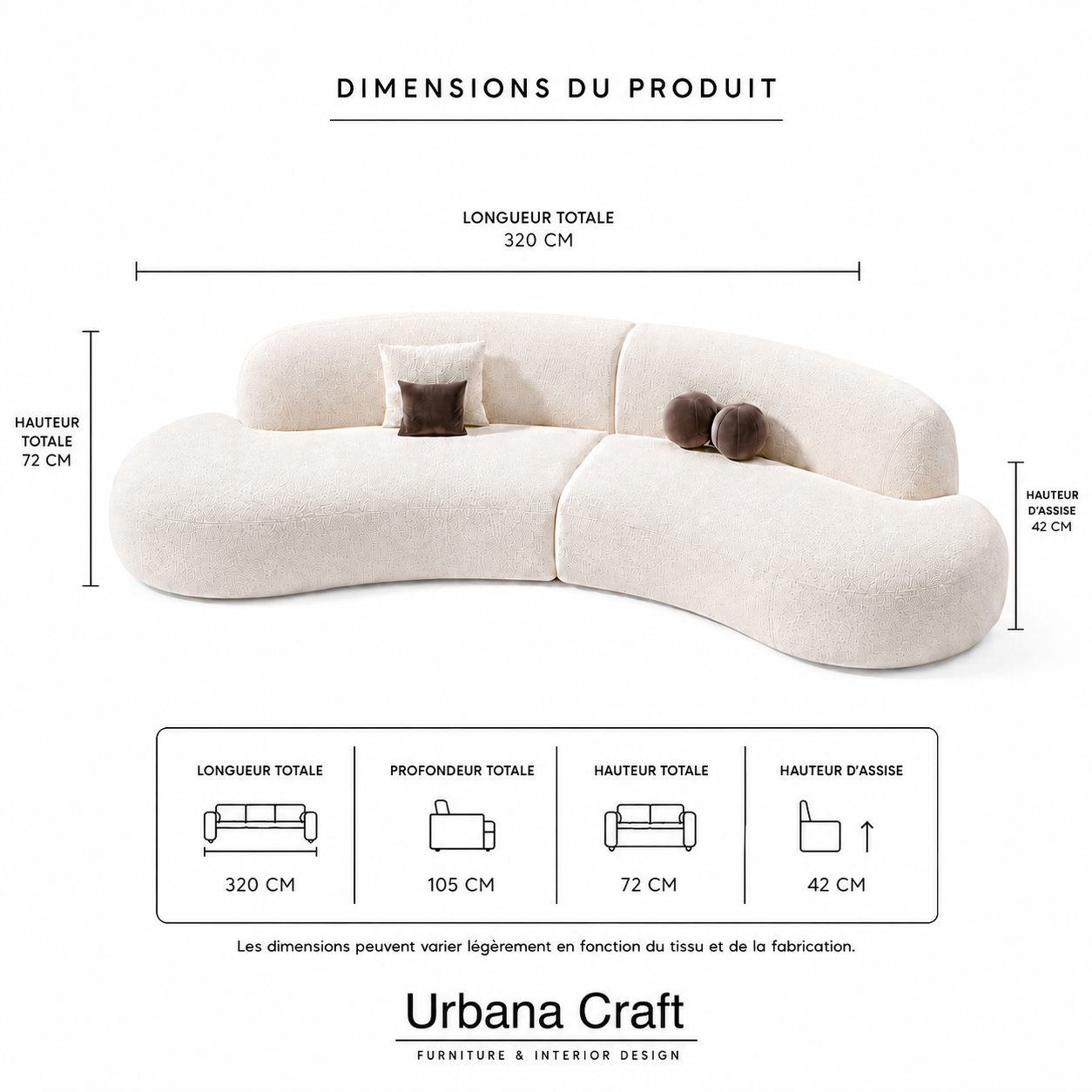 Oria Sofa dimensions sheet showing overall length, height and seat height technical specifications.