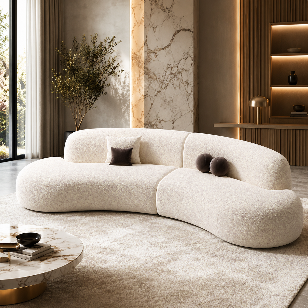 Oria Sofa by Urbana Craft styled in a luxury contemporary living room with refined architectural interior design.