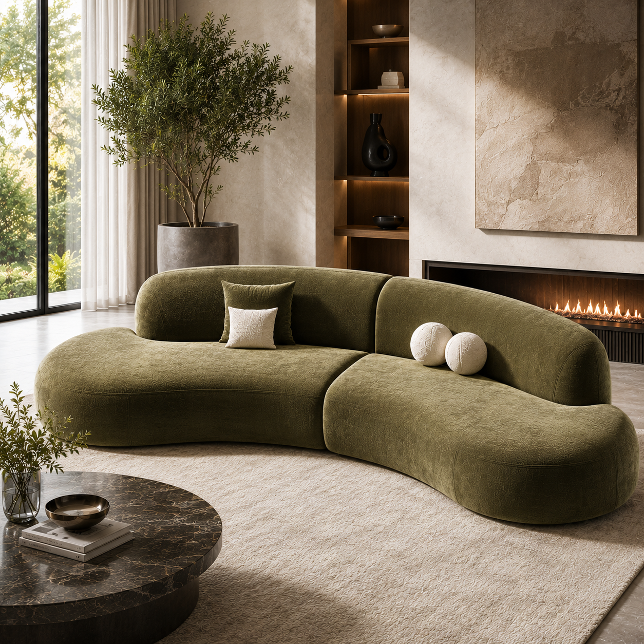 Oria Sofa by Urbana Craft showcased in a sophisticated luxury villa interior with contemporary styling.