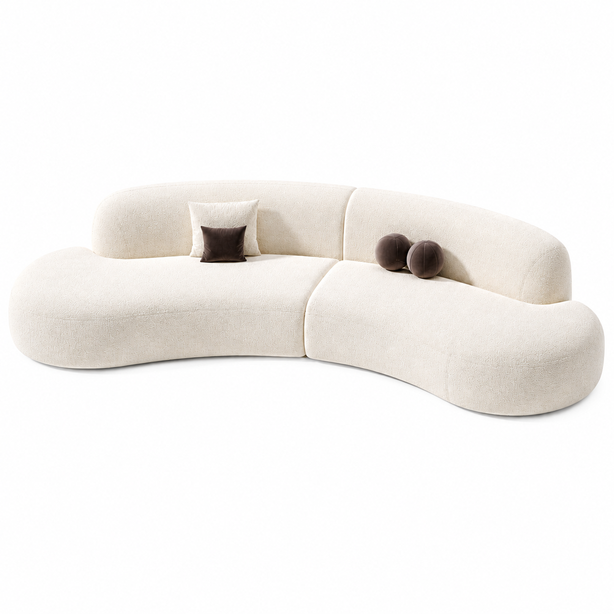 Oria Sofa by Urbana Craft studio product image featuring its curved silhouette and premium fabric finish.