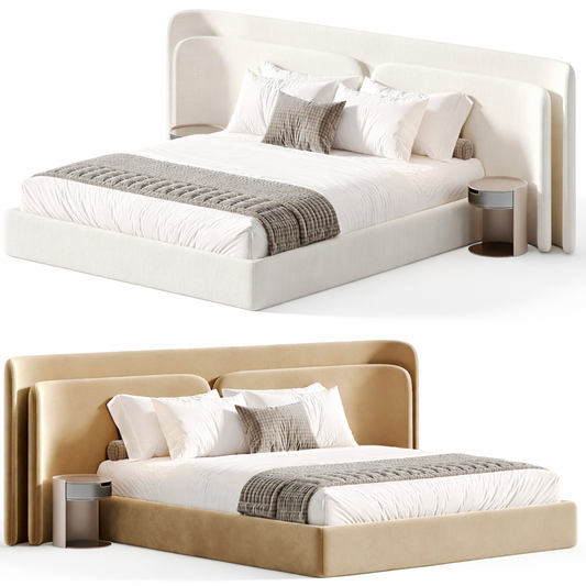 Orion Crest Bed by Urbana Craft shown in dual studio views highlighting its premium design and sculptural silhouette.