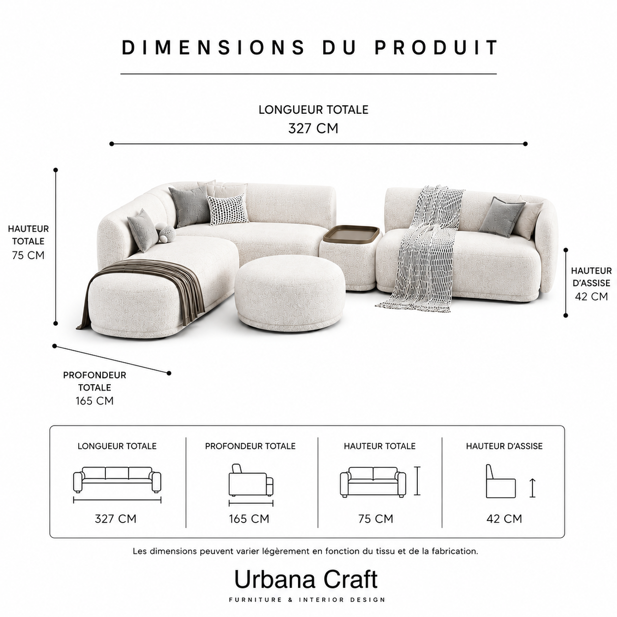 Pearl Sofa dimensions sheet showing technical specifications and measurements.