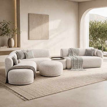 Pearl Sofa by Urbana Craft styled in a luxury contemporary living room.