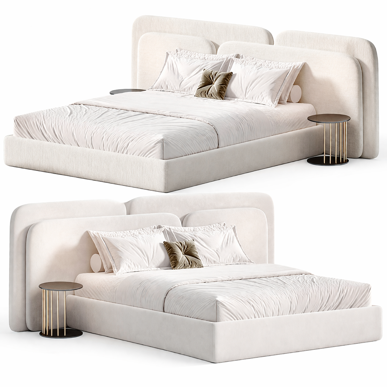 Quartus Arch Bed by Urbana Craft shown in dual studio views highlighting its premium design and sculptural silhouette.
