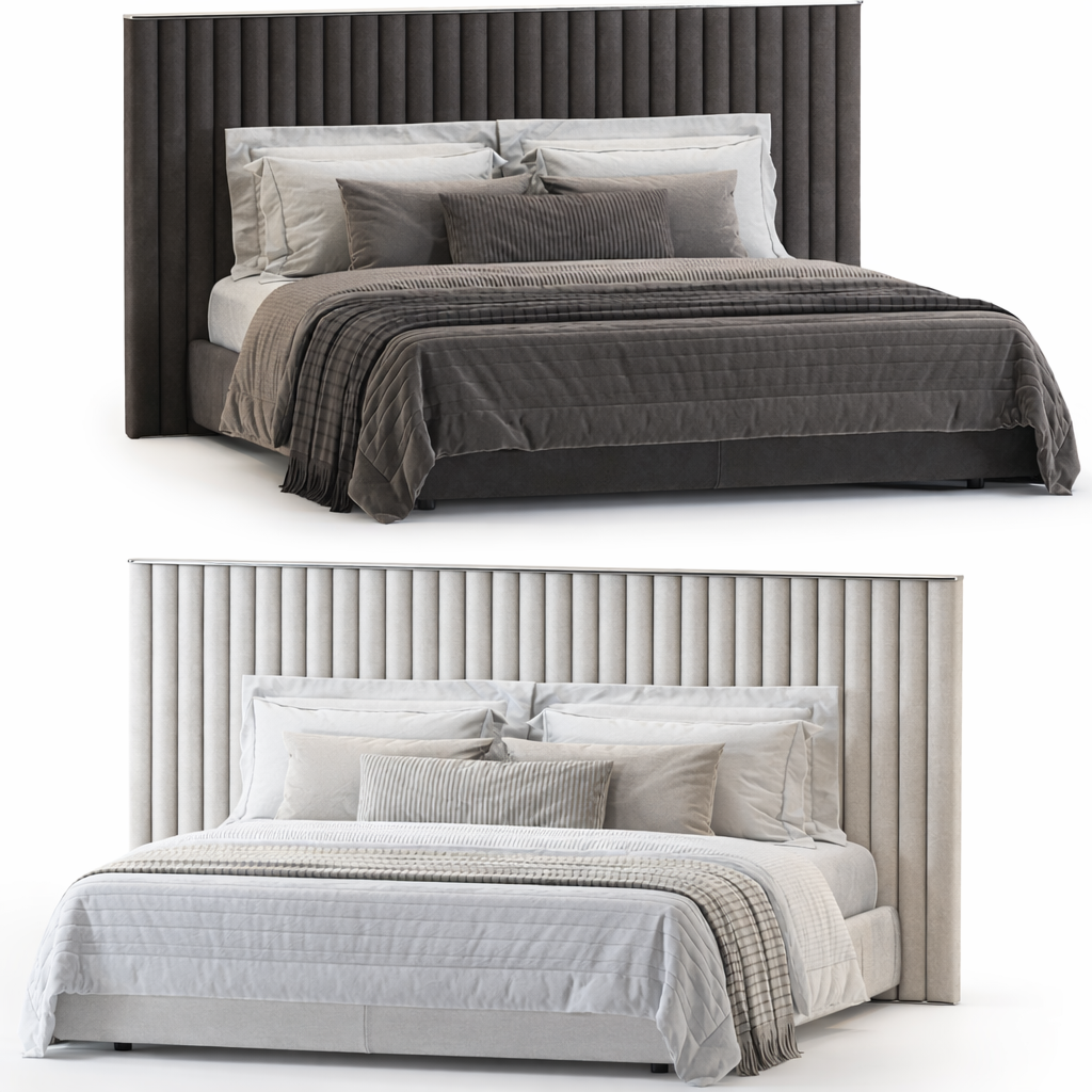 Roman Pillar Bed by Urbana Craft shown in dual studio views highlighting its premium design and sculptural silhouette.