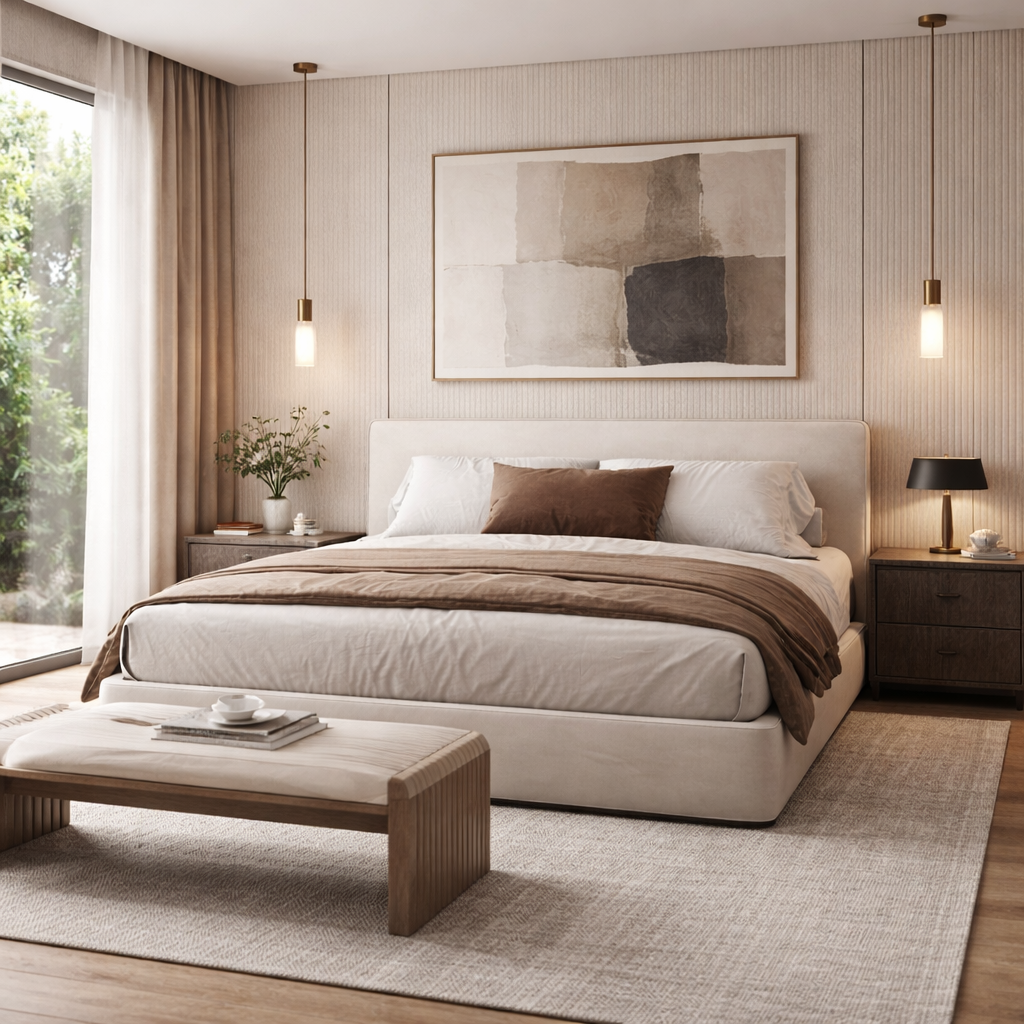 Simple Roadster Bed by Urbana Craft showcased in a refined modern master suite.