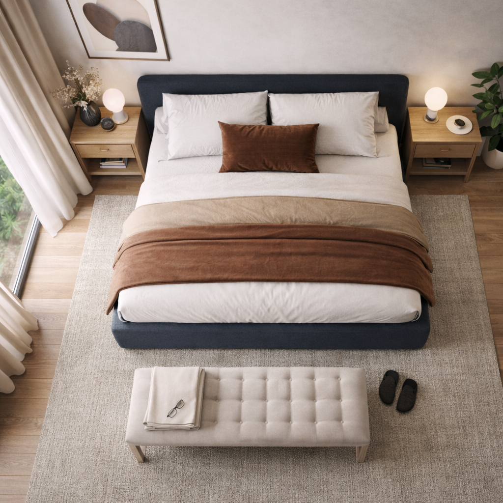 Simple Roadster Bed by Urbana Craft presented in a luxury designer bedroom.