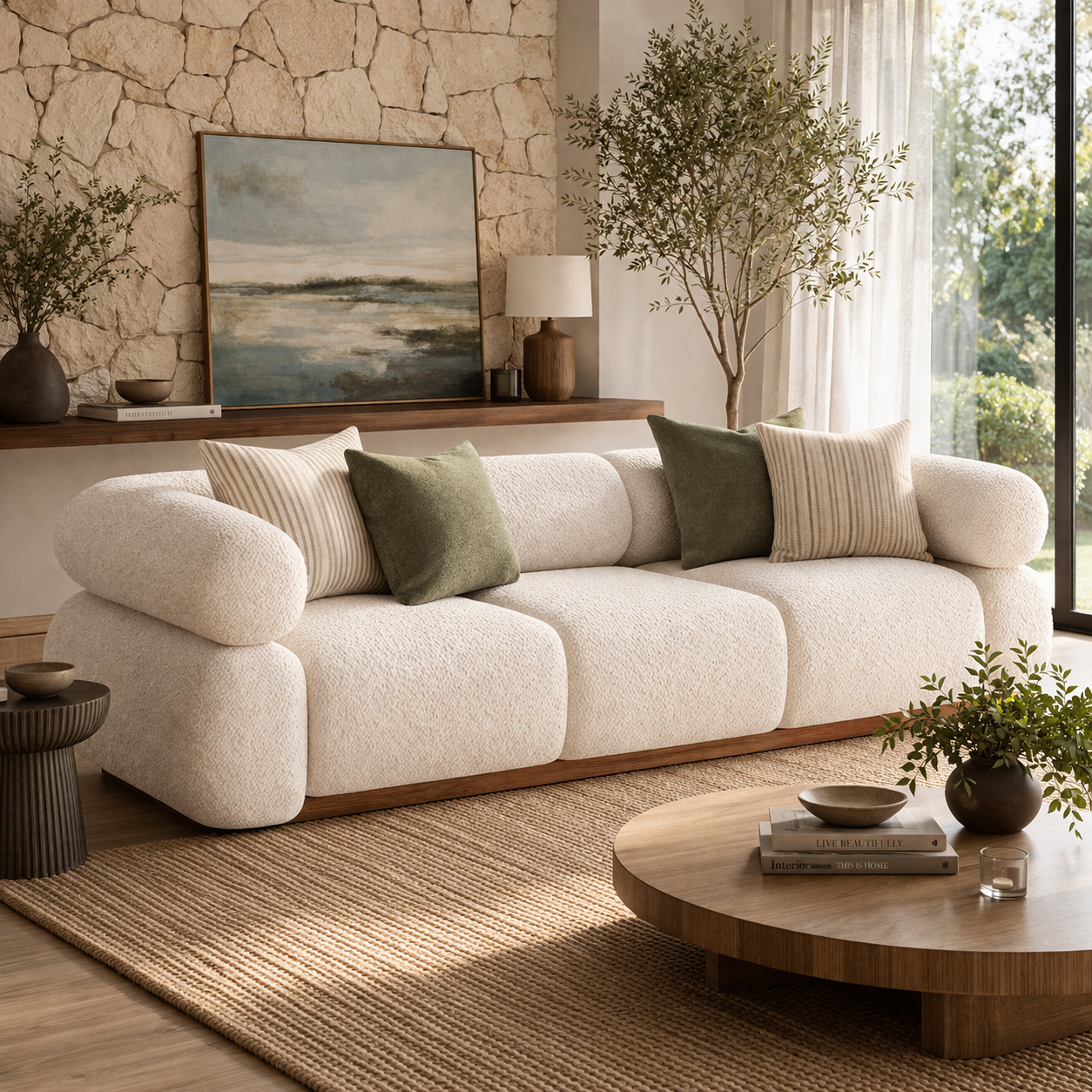 Urbana Cloud Sofa by Urbana Craft styled in a luxury contemporary living room.