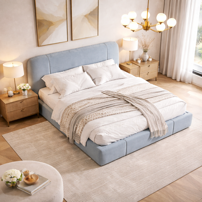 Velora Crest Bed by Urbana Craft presented in a luxury designer bedroom.